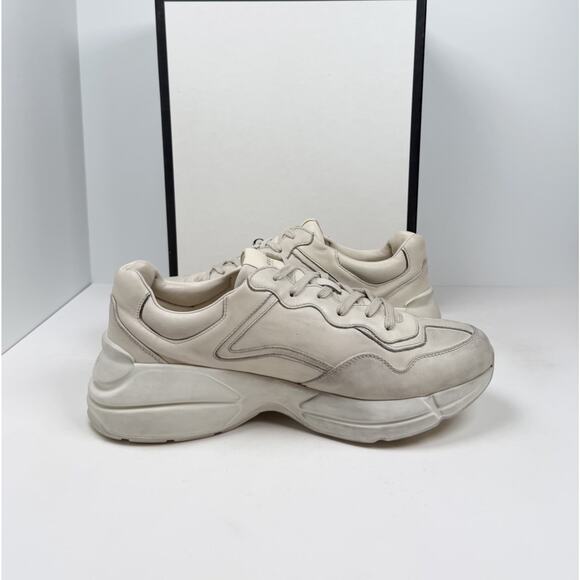 Size 14US - Gucci Rhyton Distressed Ivory Leather Sneakers NEW